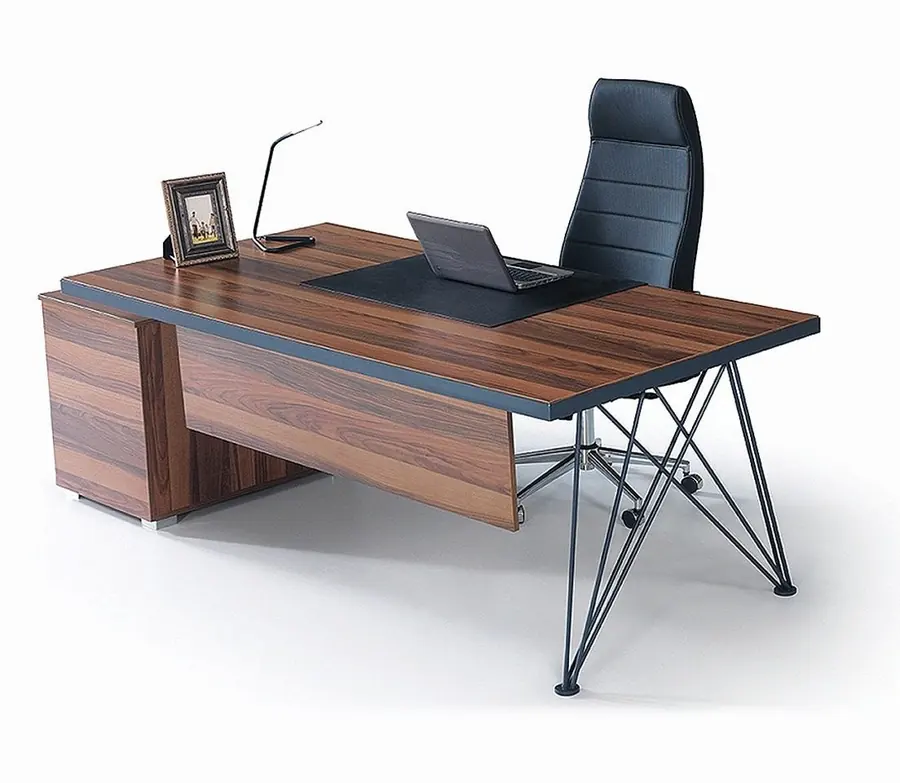 Executive desk in walnut with a black leather chair